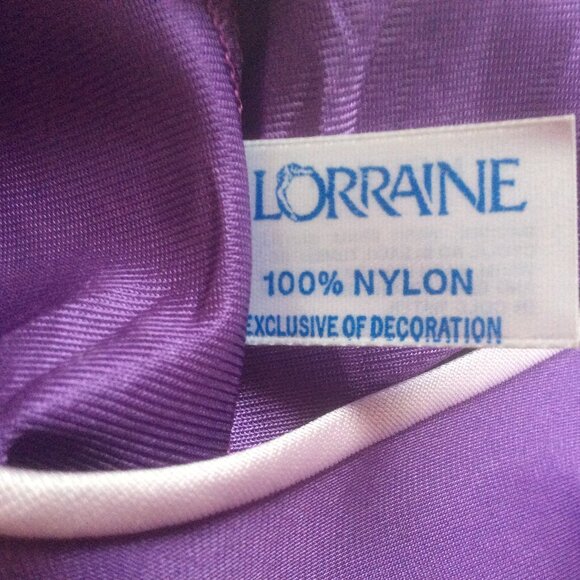 Lorraine Vintage Purple NWT Floral Applique Satin 80s Made in USA Nightgown Med. - Picture 6 of 6